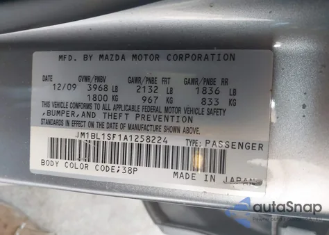 2010 Mazda 3 I Touring z USA, uszkodzony, nr VIN JM1BL1SF1A1258224